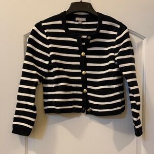J. Crew Black and White Striped Sweater with Gold Accents